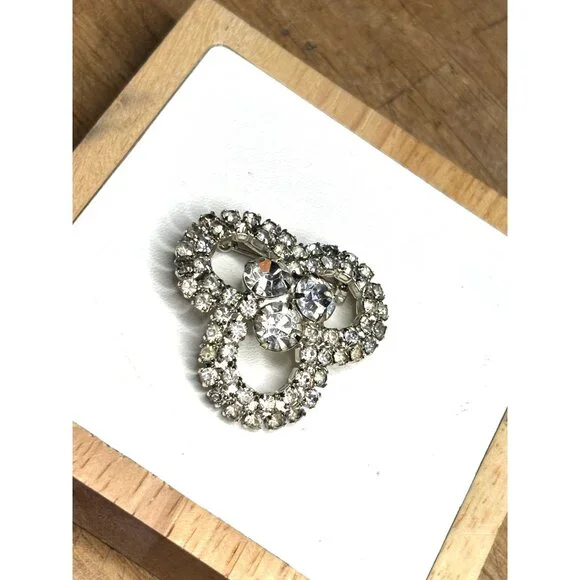 Vintage Rhinestone Silver-Tone Brooch Pin - Picture 6 of 7